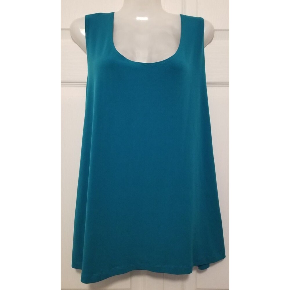 Slinky Brand Women's Top Solid Green Sleeveless Liquid Knit Made in USA Size XL